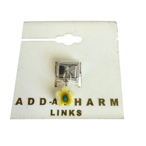 Add-A-Charm Italian Charm Link Women OS Yellow Dangle Flower Turquoise Center